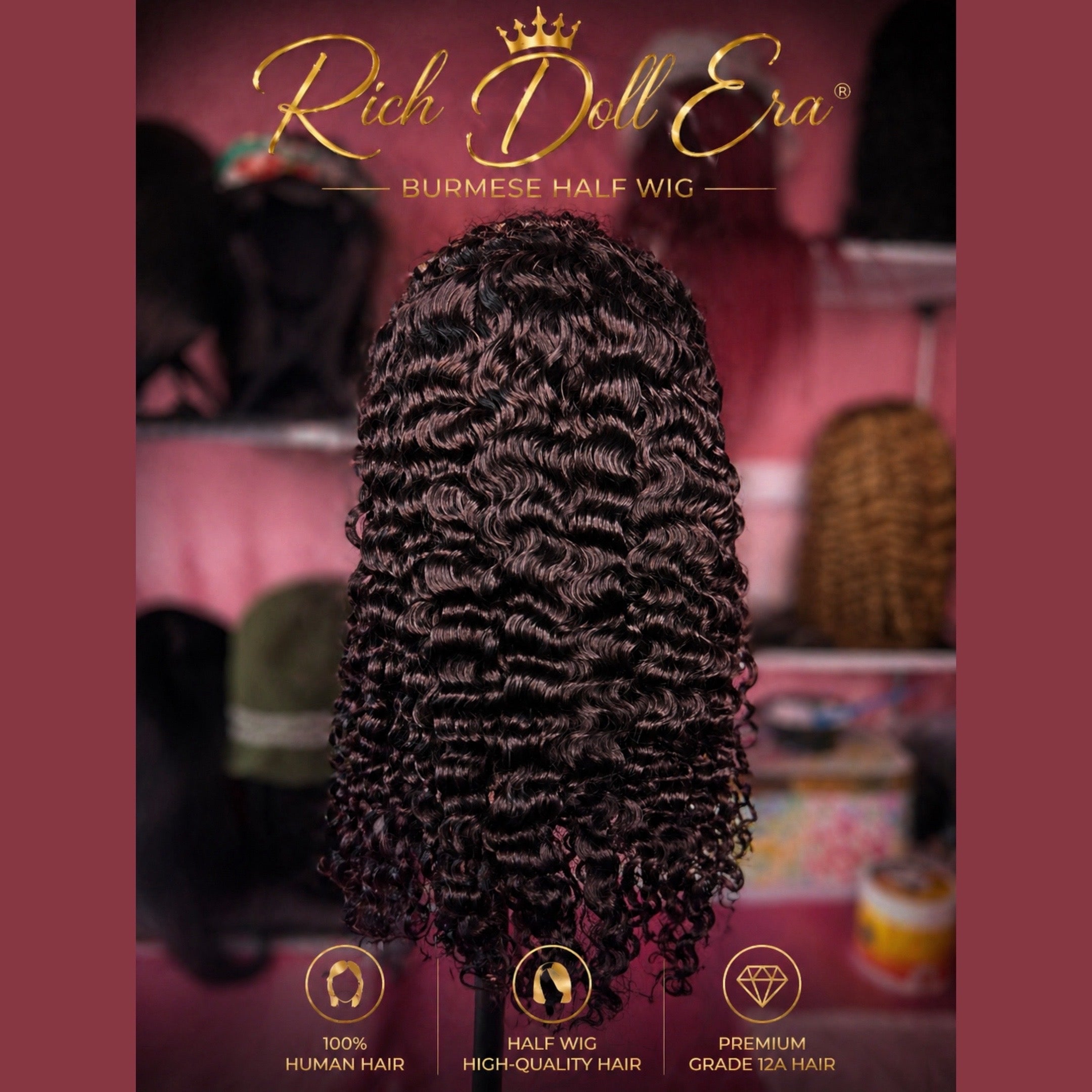 RDE💋 Burmese Curly Half Wig | 12A Grade 100% Human Hair | Premium Pressed Quality 😍