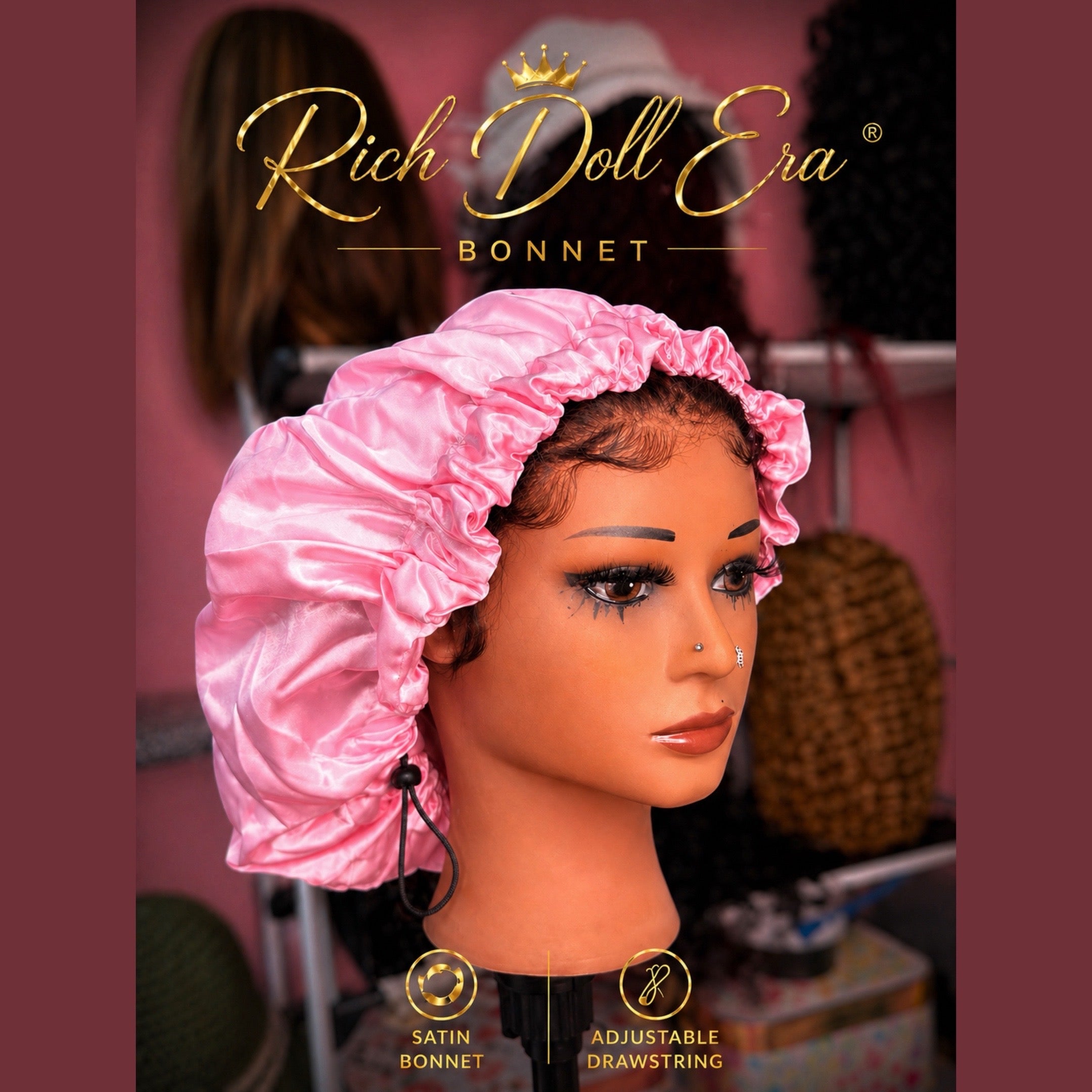 RDE 💋 Satin Bonnet | Lace Melting Band | Adjustable Band | DrawString Bonnet