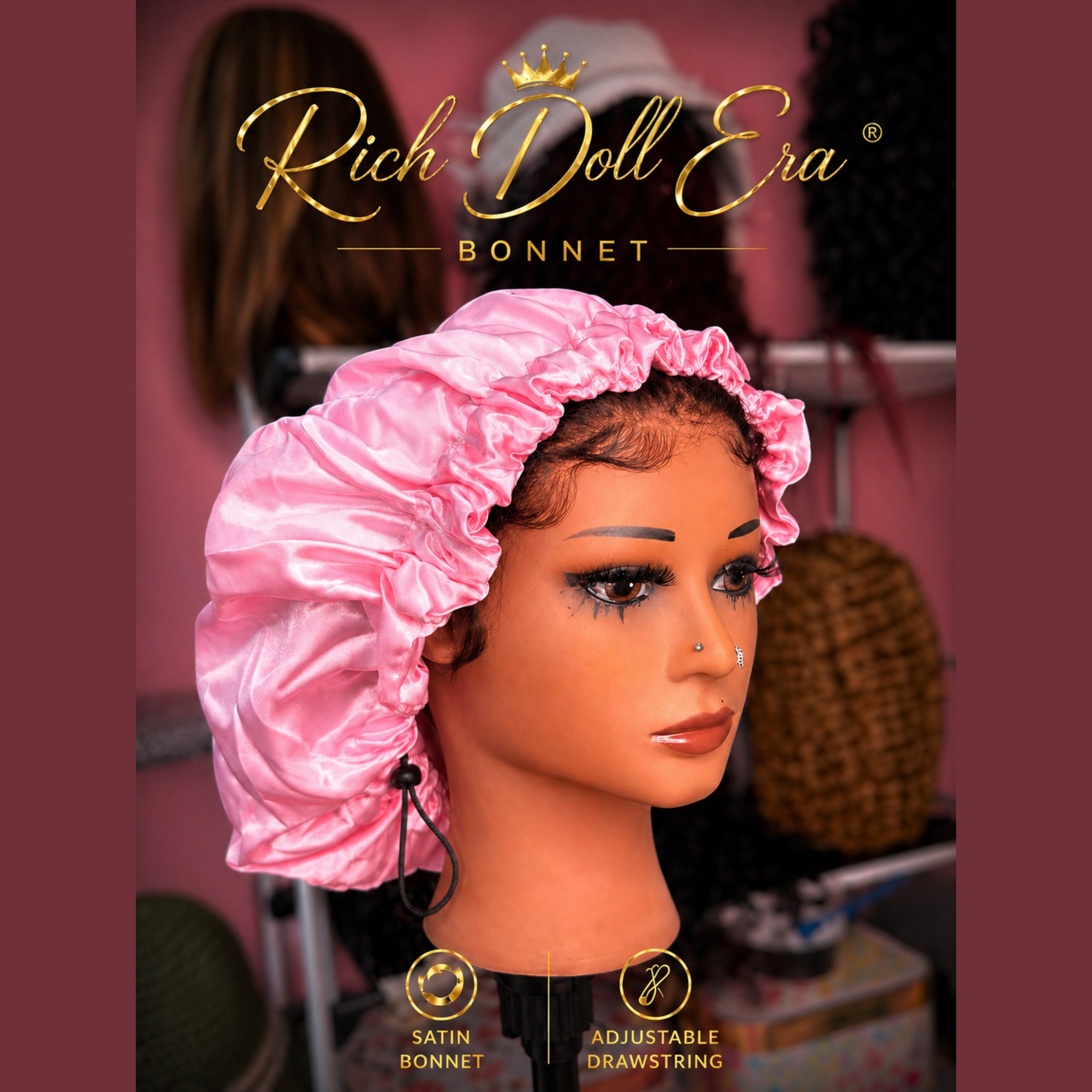 RDE 💋 Satin Bonnet | Lace Melting Band | Adjustable Band | DrawString Bonnet
