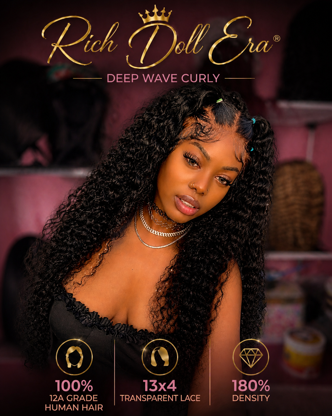 RDE💋 | Deep Wave Curly | 180% Density | 100% 12a Human Hair Wig