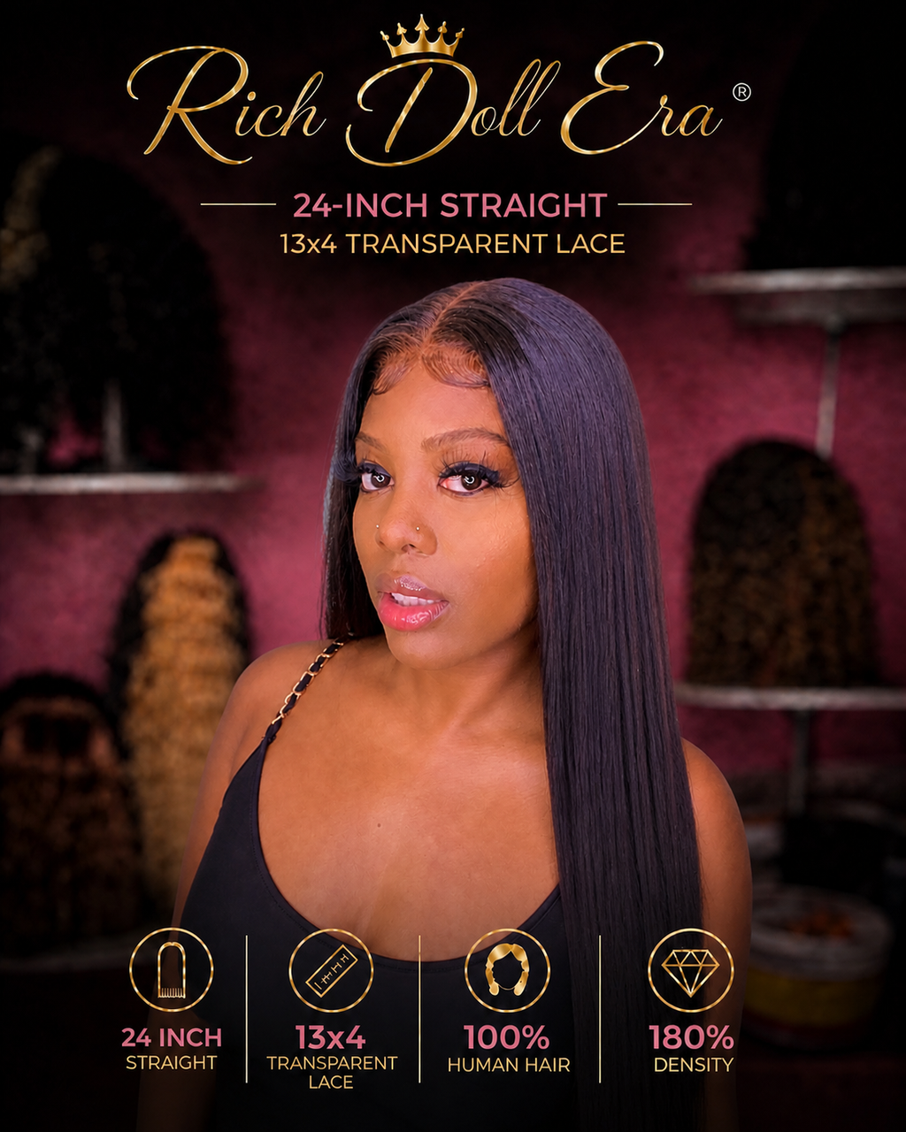 RDE💋| 24' Straight | Pre Customized | 100% Human Hair 13x4 Transparent Lace